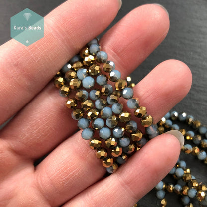 300pcs Tube 3x4mm Half Gold Coat Opal Blue Rondelle Beads